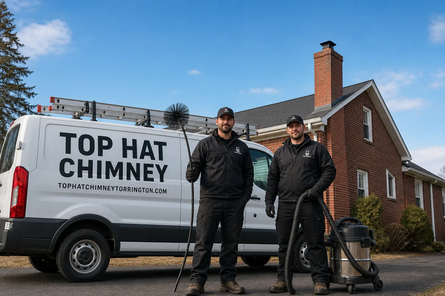 Top Hat Chimney chimney cleaning service vehicle and crew in Torrington, CT